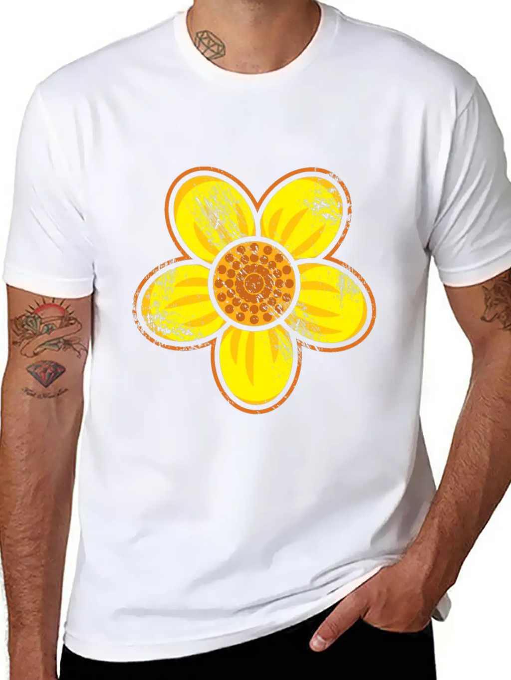 Yellow Flower Drawn Gift Girl Present Kid Unisex Casual T-Shirt – Clean Design For Daily Comfort