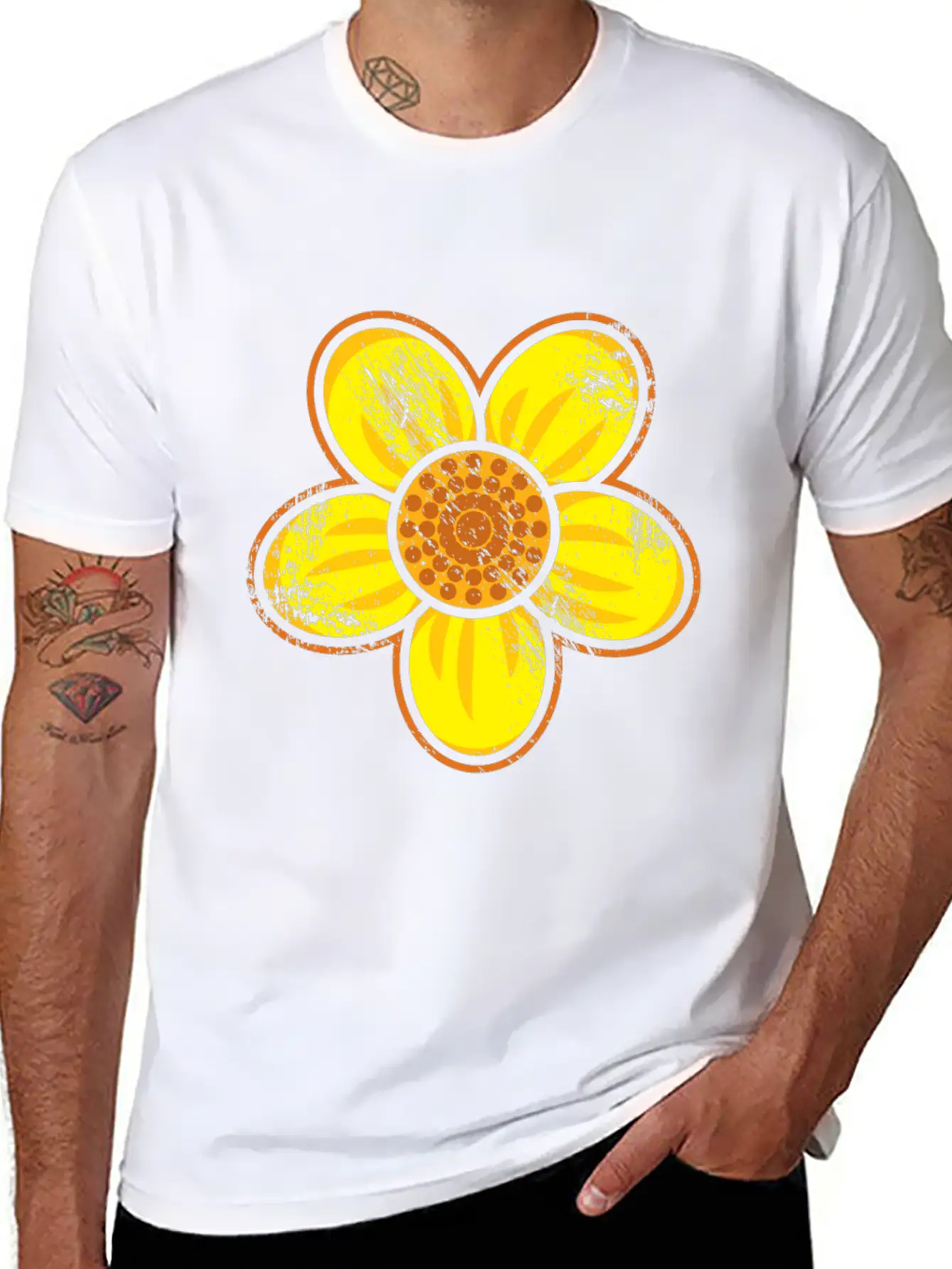 Yellow Flower Drawn Gift Girl Present Kid Unisex Casual T-Shirt – Clean Design For Daily Comfort