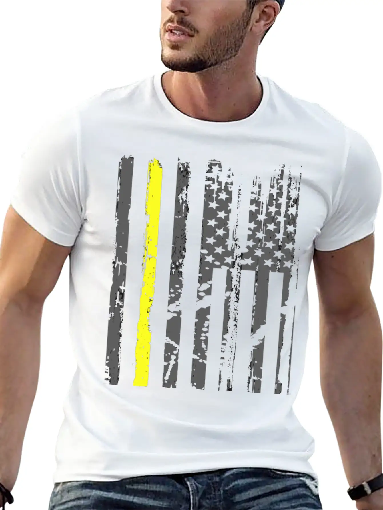 Yellow Line Towing American Flag Tow Truck Driver Unisex Casual T-Shirt – Clean Design For Daily Comfort