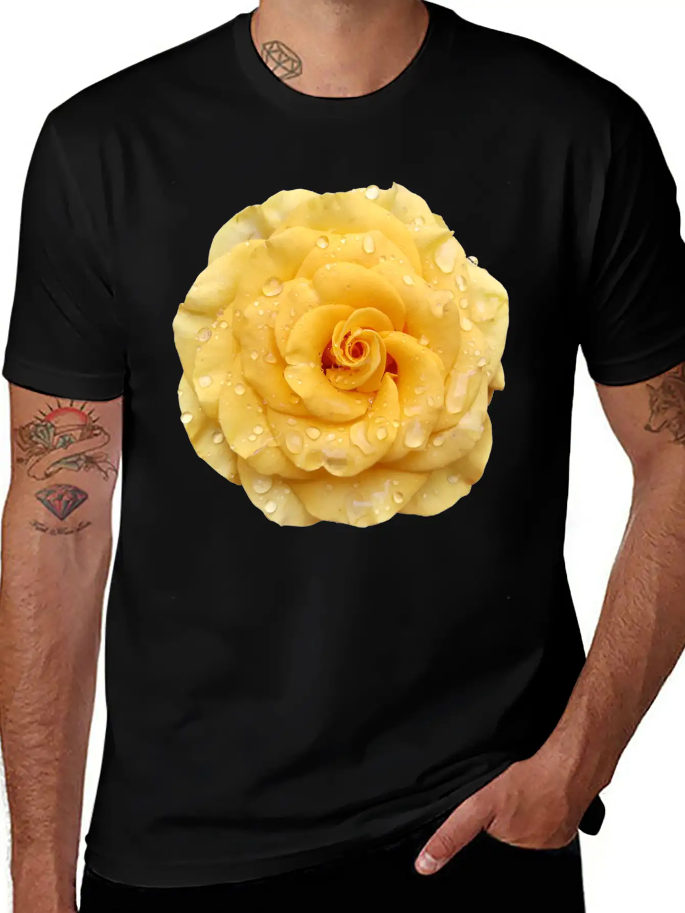 Yellow Rose With Raindrops Casual Graphic T-Shirt – Simple And Comfortable Daily Wear
