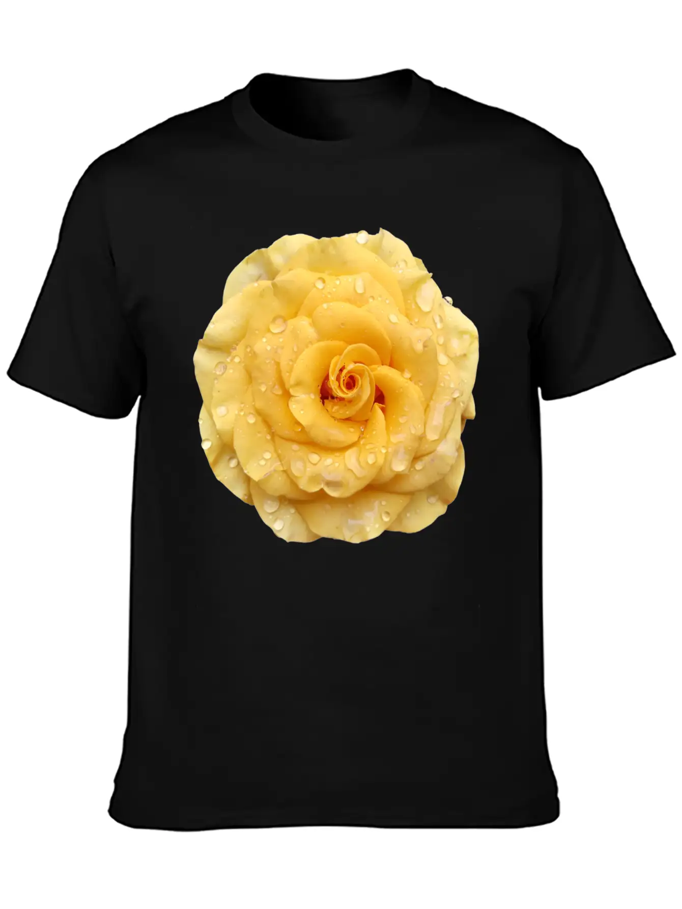 Yellow Rose With Raindrops Casual Graphic T-Shirt – Simple And Comfortable Daily Wear