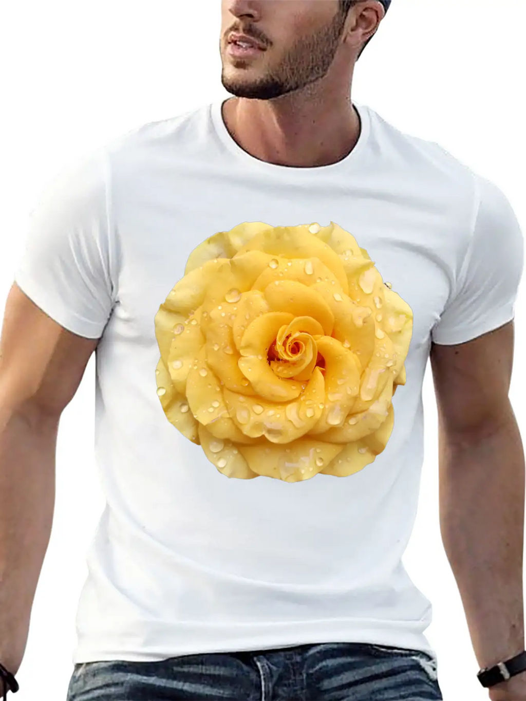 Yellow Rose With Raindrops Casual Graphic T-Shirt – Simple And Comfortable Daily Wear