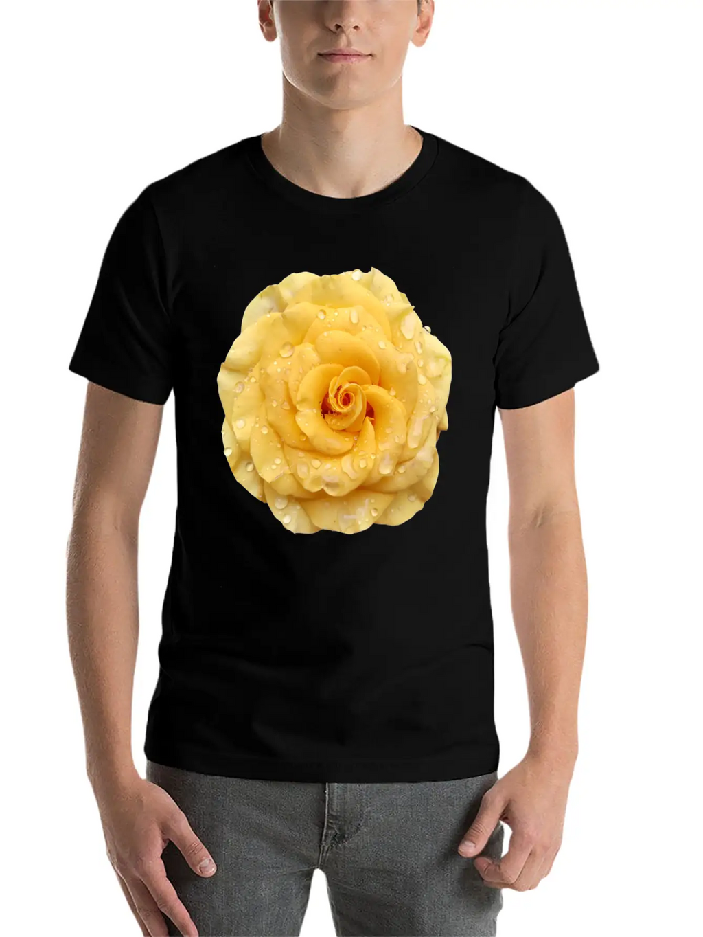 Yellow Rose With Raindrops Casual Graphic T-Shirt – Simple And Comfortable Daily Wear