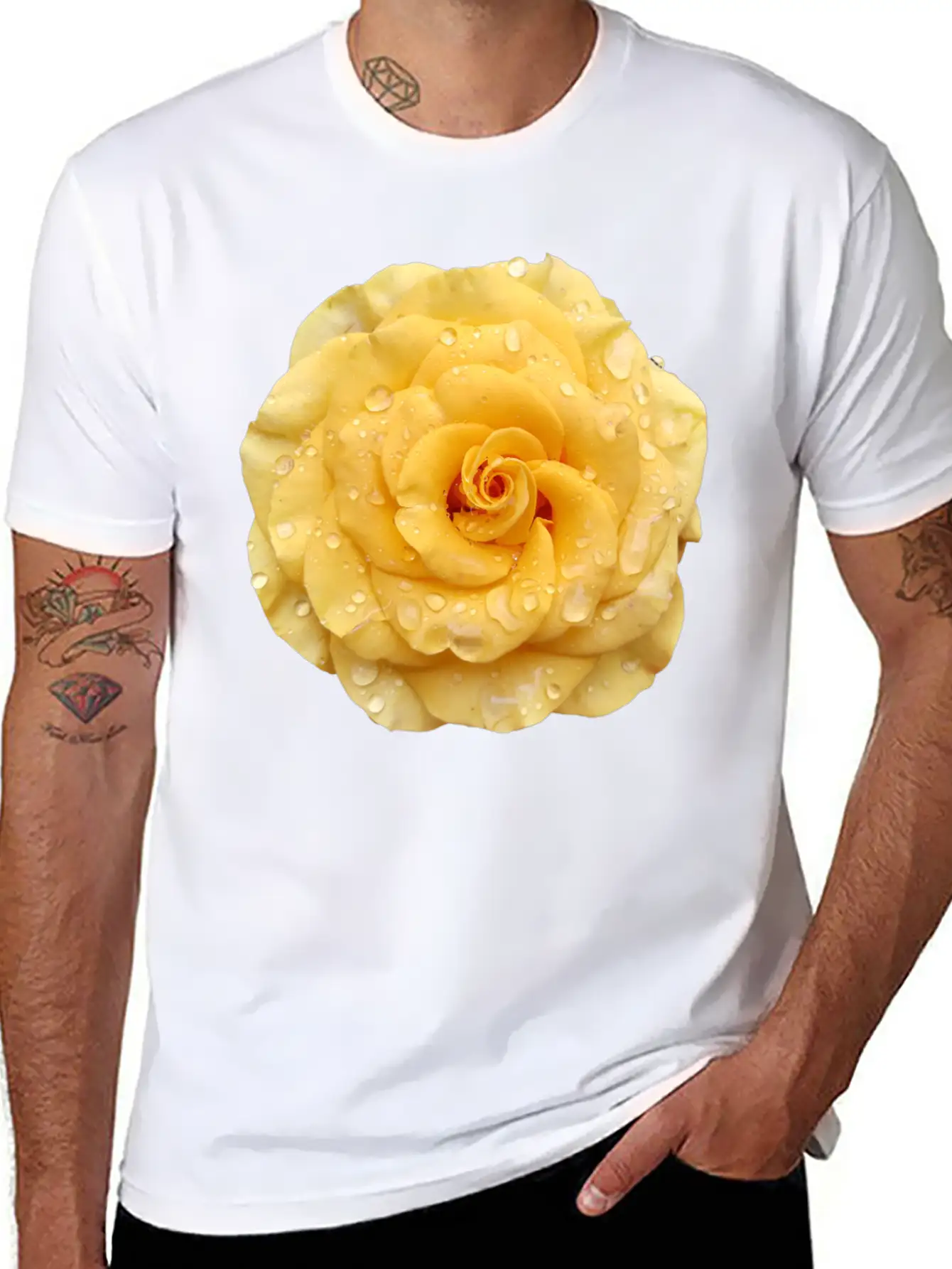 Yellow Rose With Raindrops Casual Graphic T-Shirt – Simple And Comfortable Daily Wear