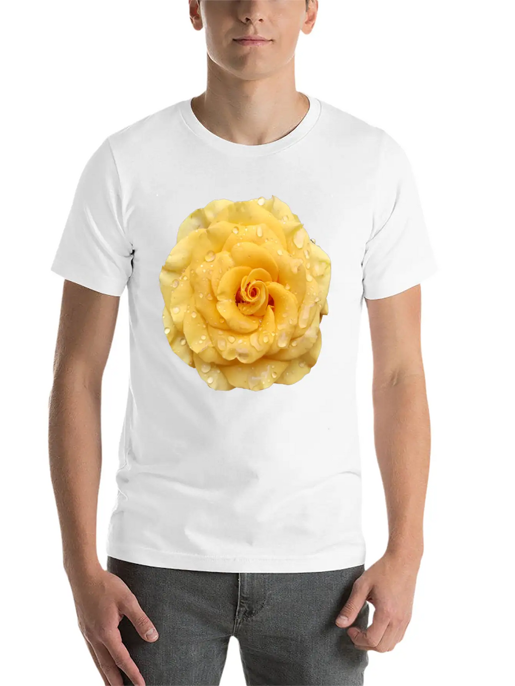 Yellow Rose With Raindrops Casual Graphic T-Shirt – Simple And Comfortable Daily Wear