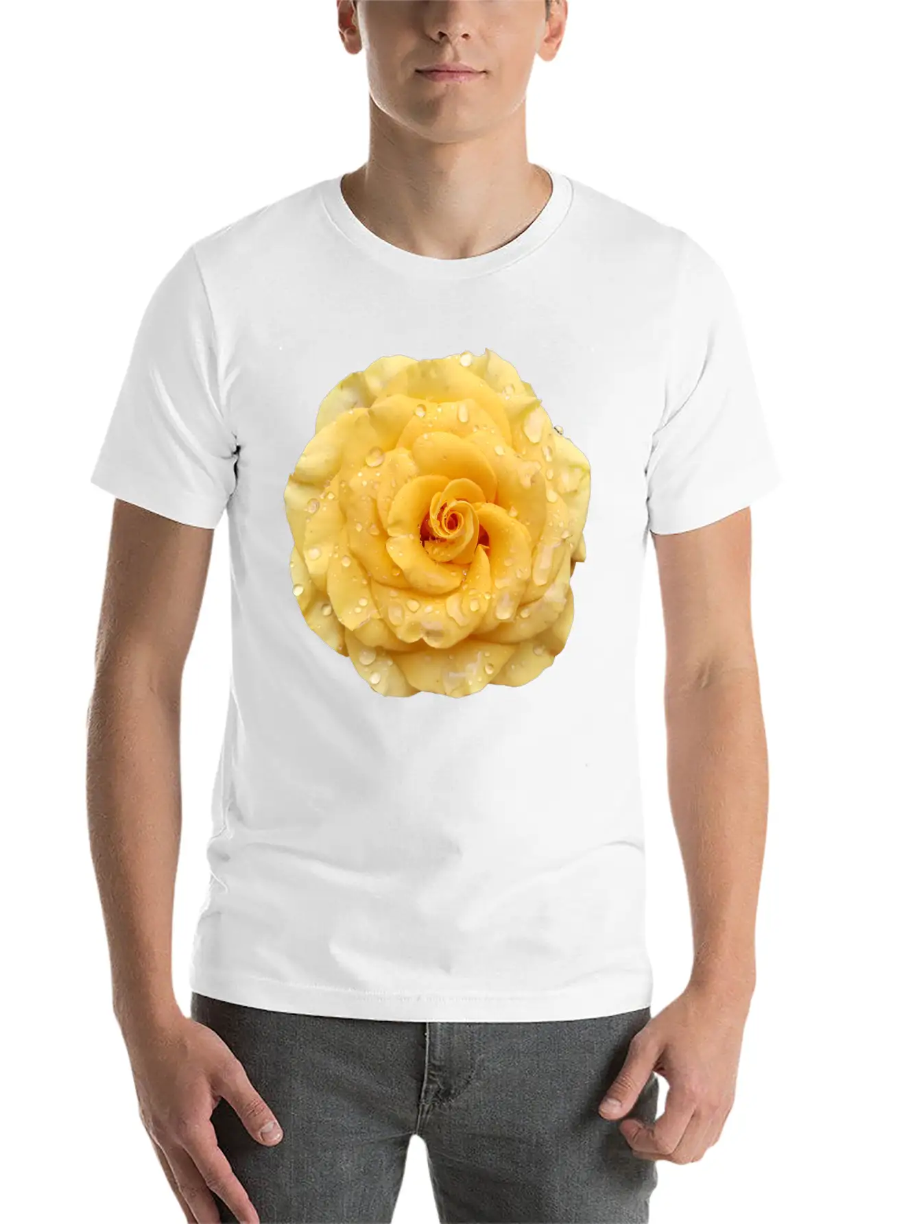 Yellow Rose With Raindrops Casual Graphic T-Shirt – Simple And Comfortable Daily Wear