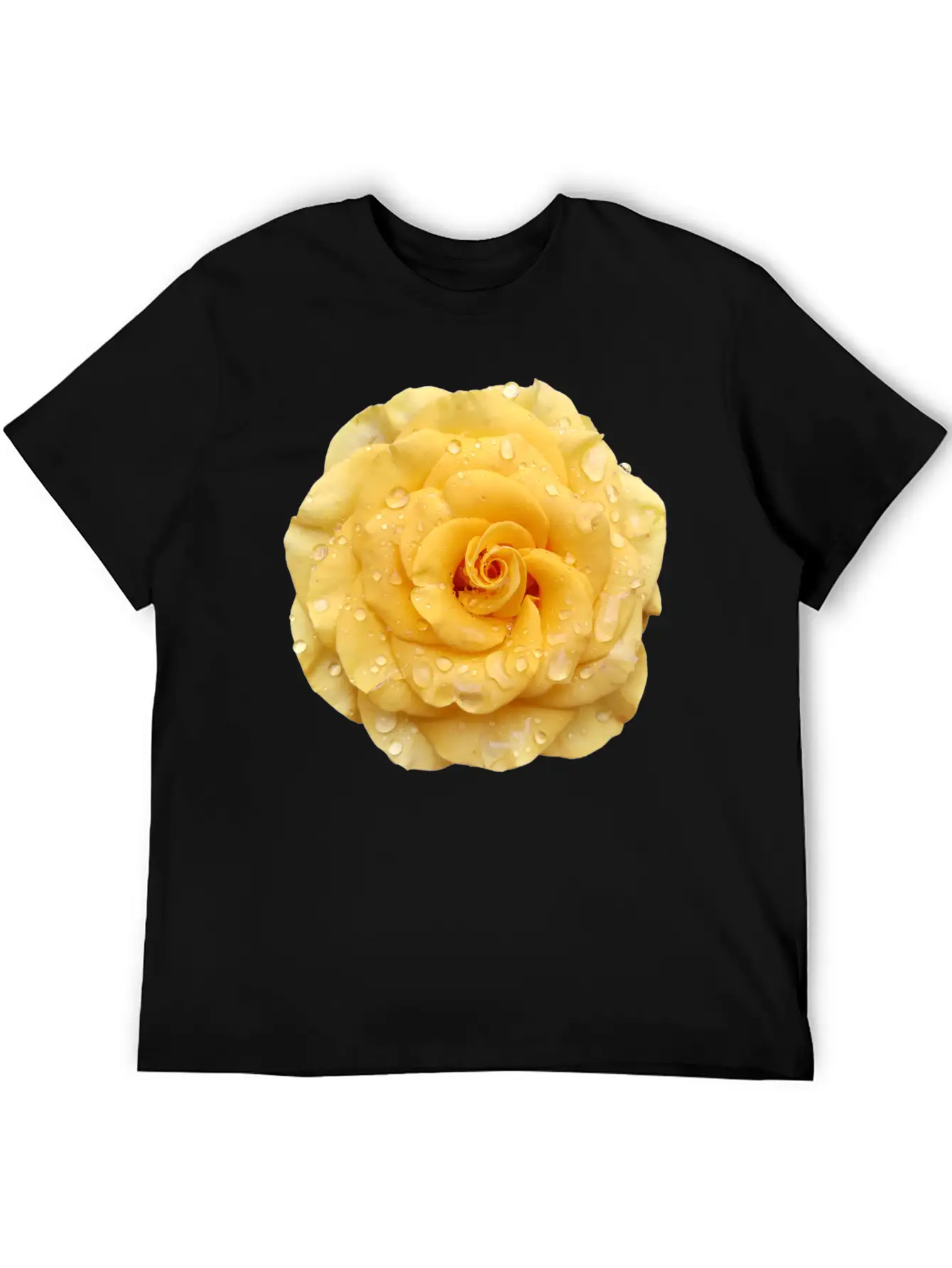 Yellow Rose With Raindrops Casual Graphic T-Shirt – Simple And Comfortable Daily Wear