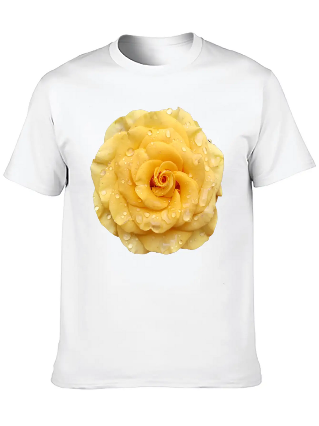 Yellow Rose With Raindrops Casual Graphic T-Shirt – Simple And Comfortable Daily Wear