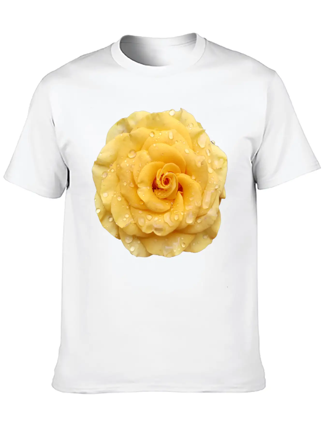 Yellow Rose With Raindrops Casual Graphic T-Shirt – Simple And Comfortable Daily Wear