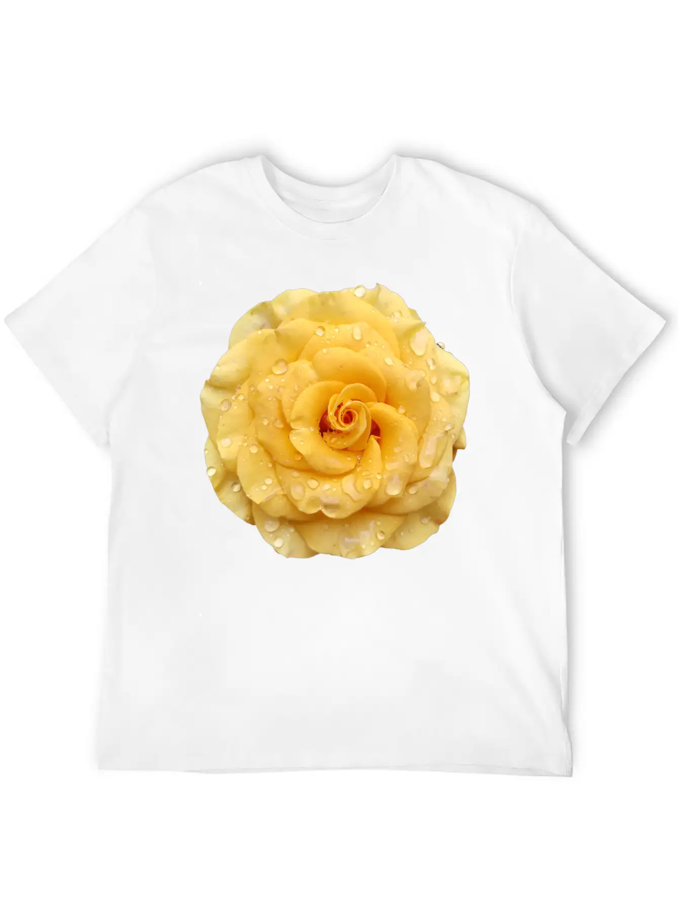Yellow Rose With Raindrops Casual Graphic T-Shirt – Simple And Comfortable Daily Wear