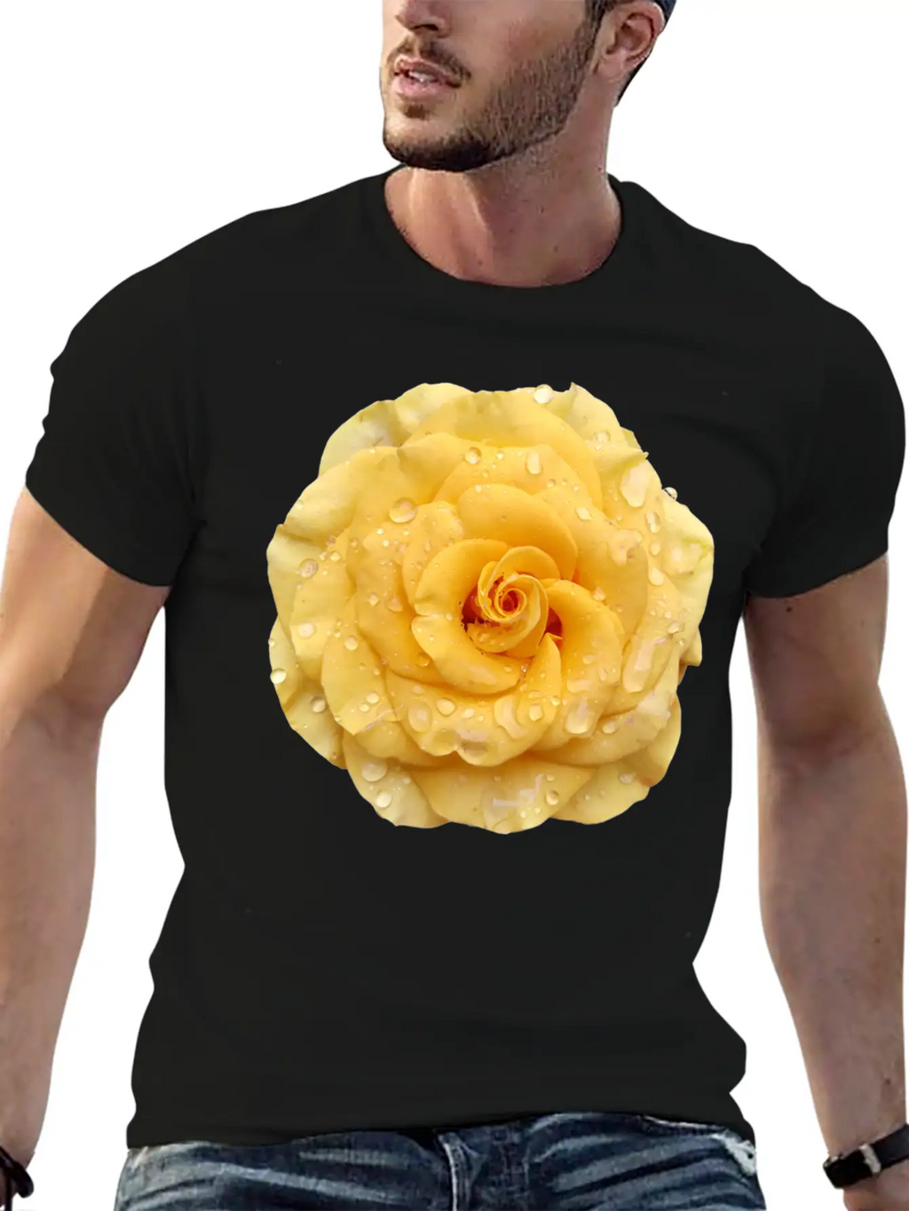Yellow Rose With Raindrops Casual Graphic T-Shirt – Simple And Comfortable Daily Wear