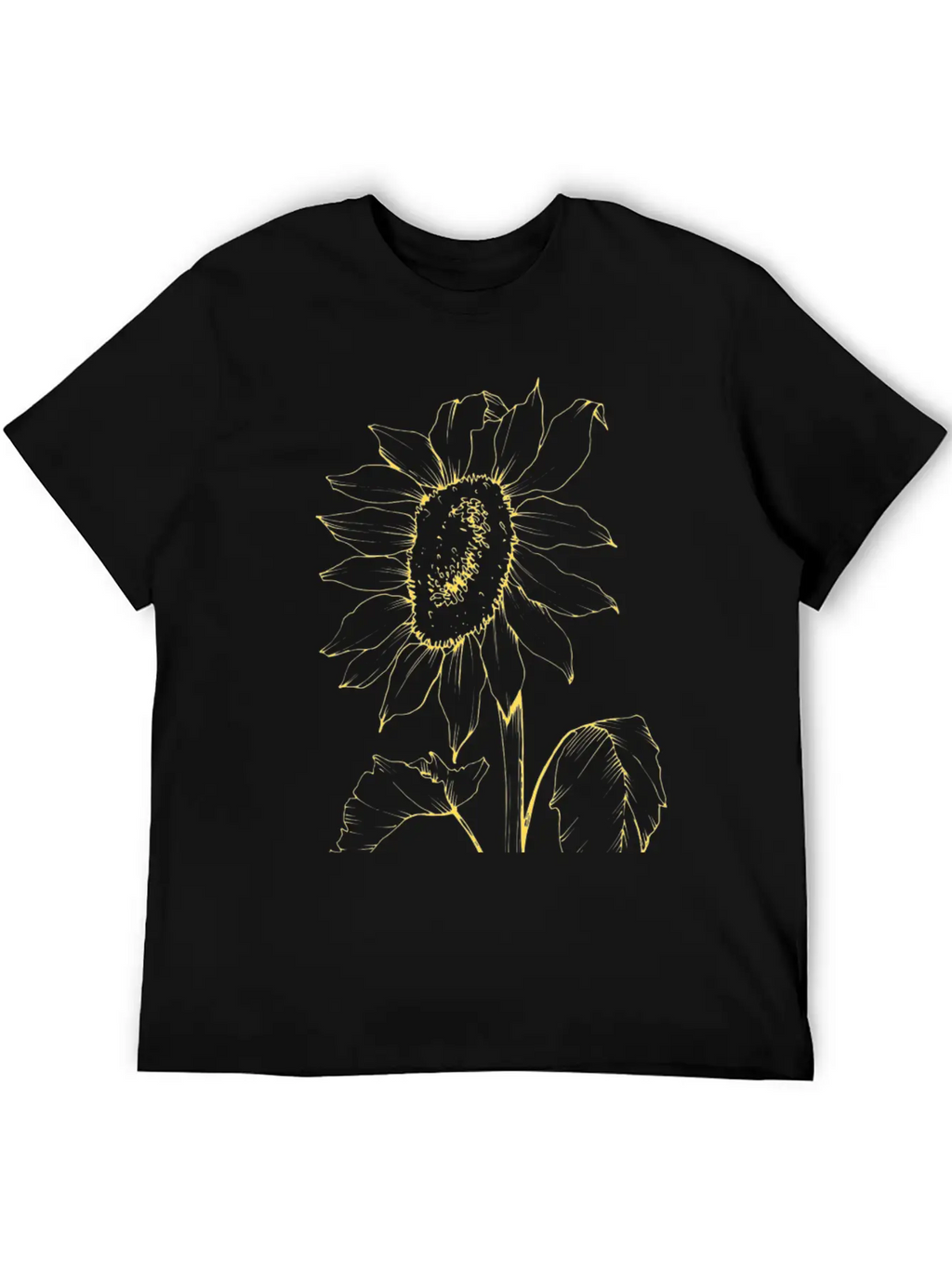 Yellow Sunflower Outline Sketch Unisex Casual T-Shirt – Clean Design For Daily Comfort