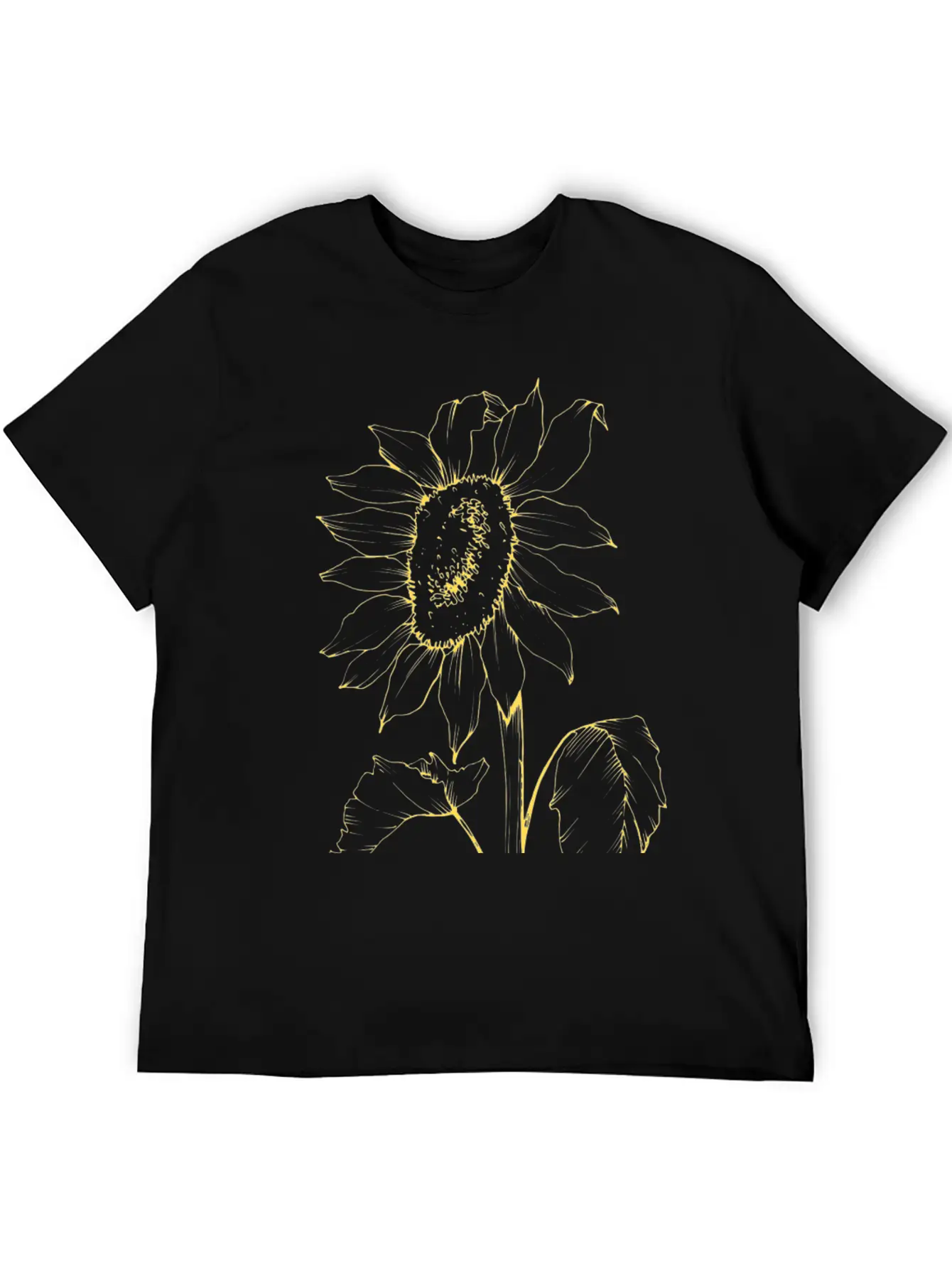 Yellow Sunflower Outline Sketch Unisex Casual T-Shirt – Clean Design For Daily Comfort