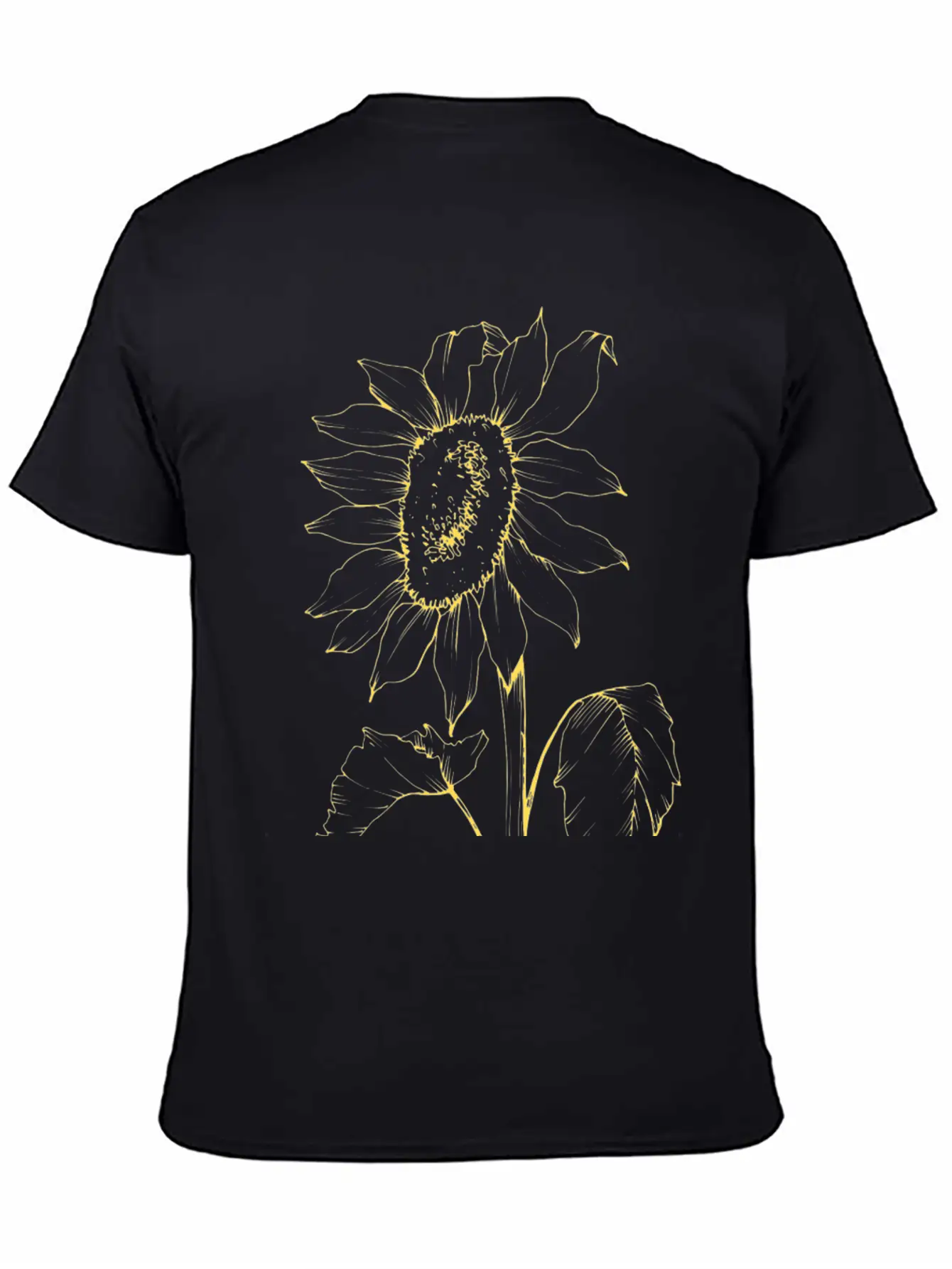 Yellow Sunflower Outline Sketch Unisex Casual T-Shirt – Clean Design For Daily Comfort