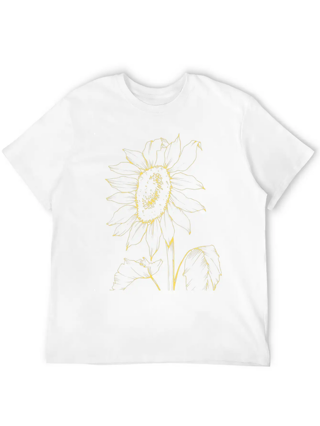 Yellow Sunflower Outline Sketch Unisex Casual T-Shirt – Clean Design For Daily Comfort