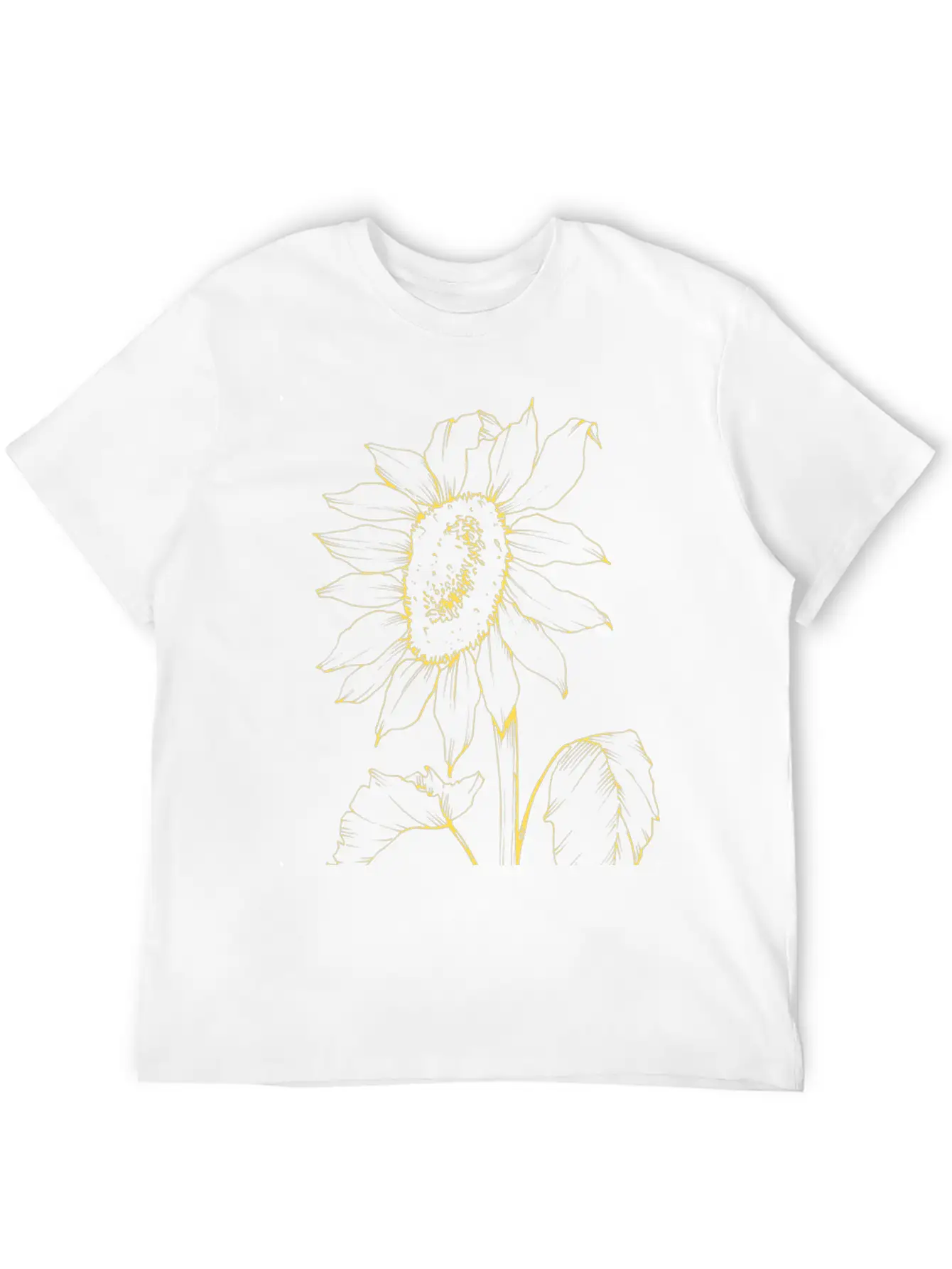 Yellow Sunflower Outline Sketch Unisex Casual T-Shirt – Clean Design For Daily Comfort