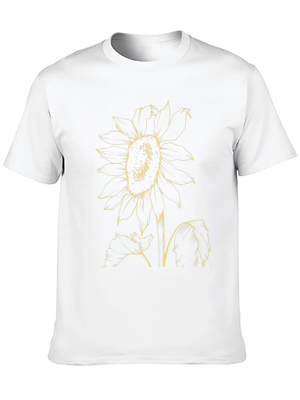 Yellow Sunflower Outline Sketch Unisex Casual T-Shirt – Clean Design For Daily Comfort