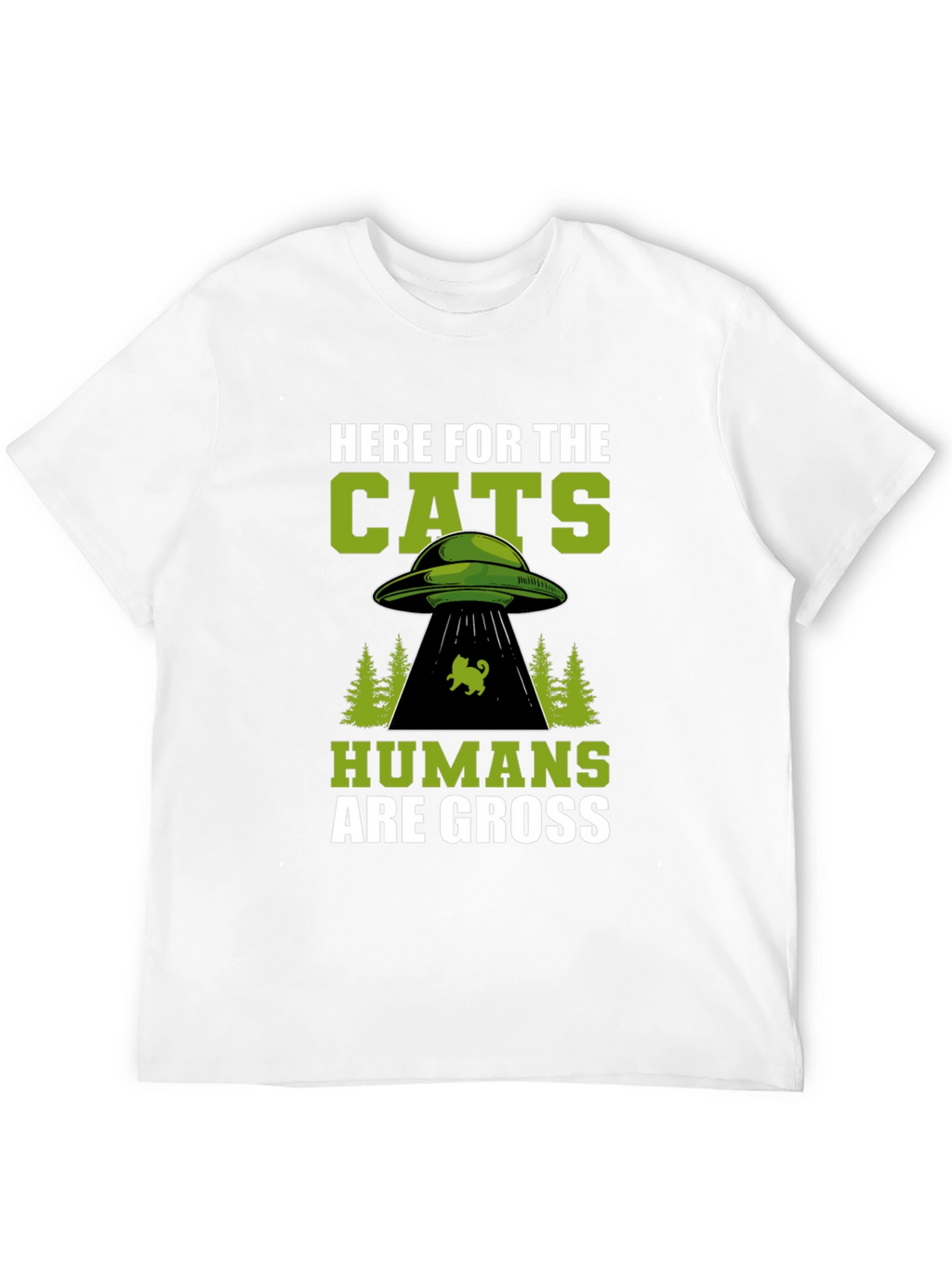 Here For The Cats UFO Alien Black T-Shirt