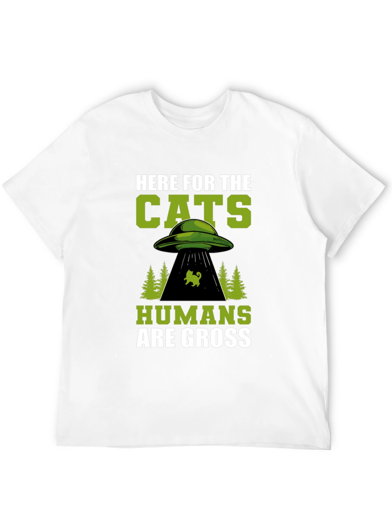Here For The Cats UFO Alien Black T-Shirt