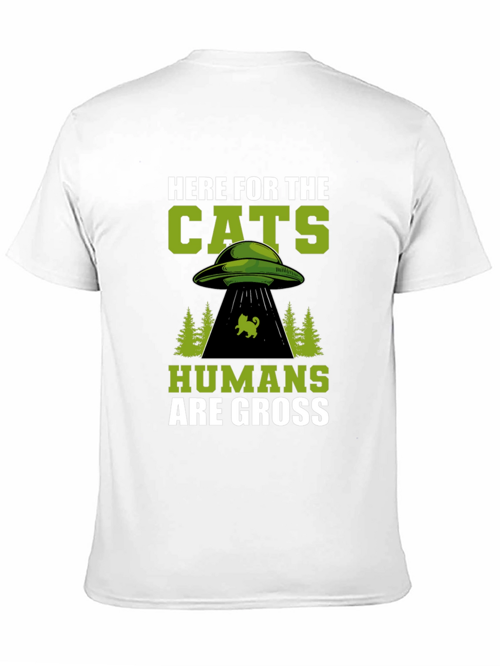 Here For The Cats UFO Alien Black T-Shirt