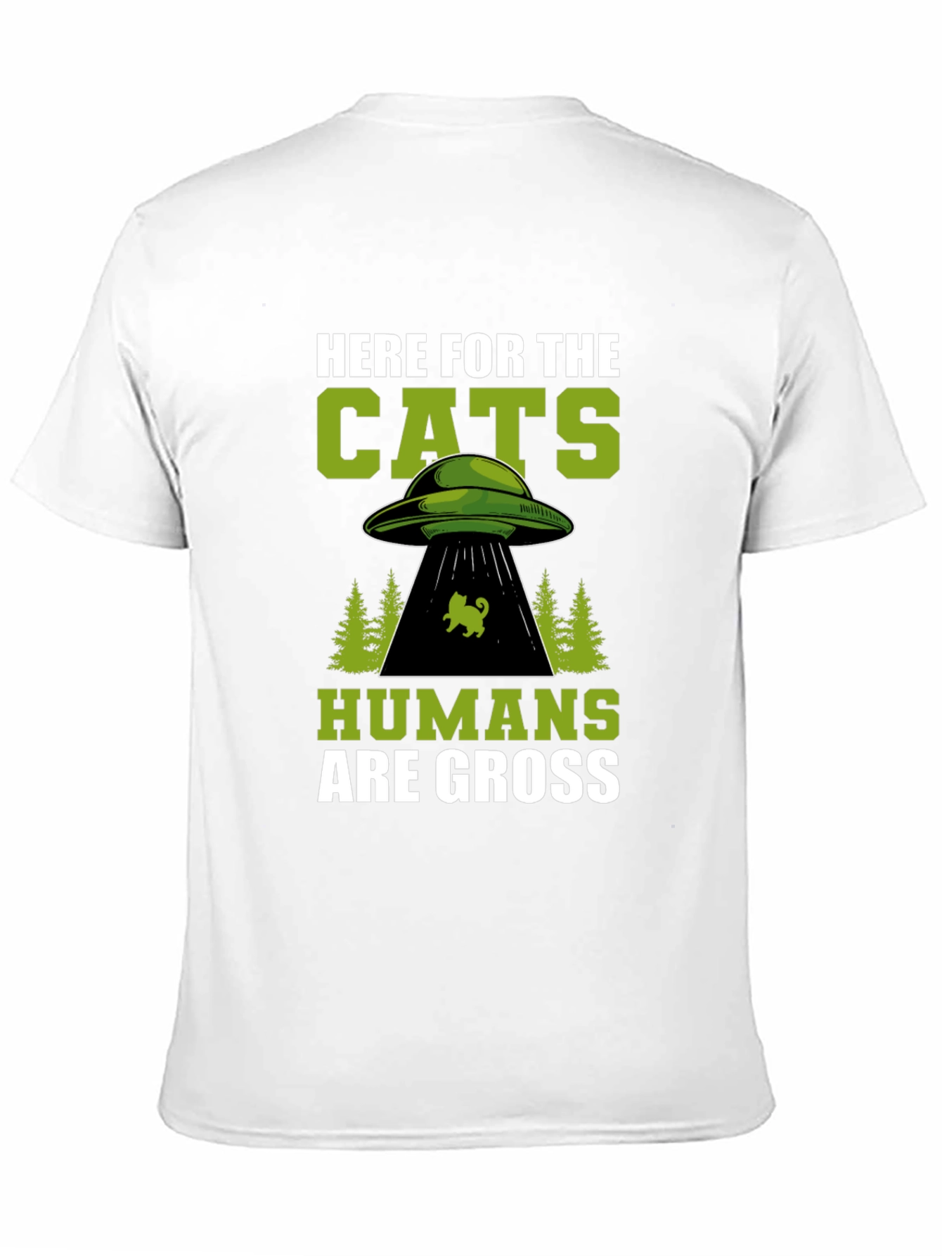 Here For The Cats UFO Alien Black T-Shirt