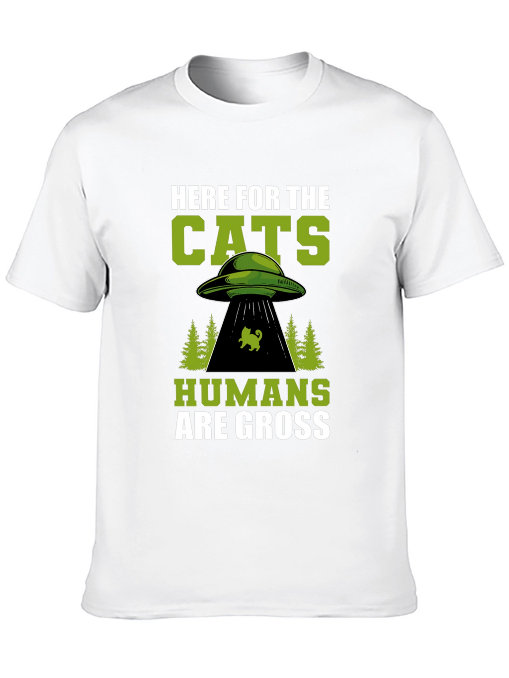 Here For The Cats UFO Alien Black T-Shirt