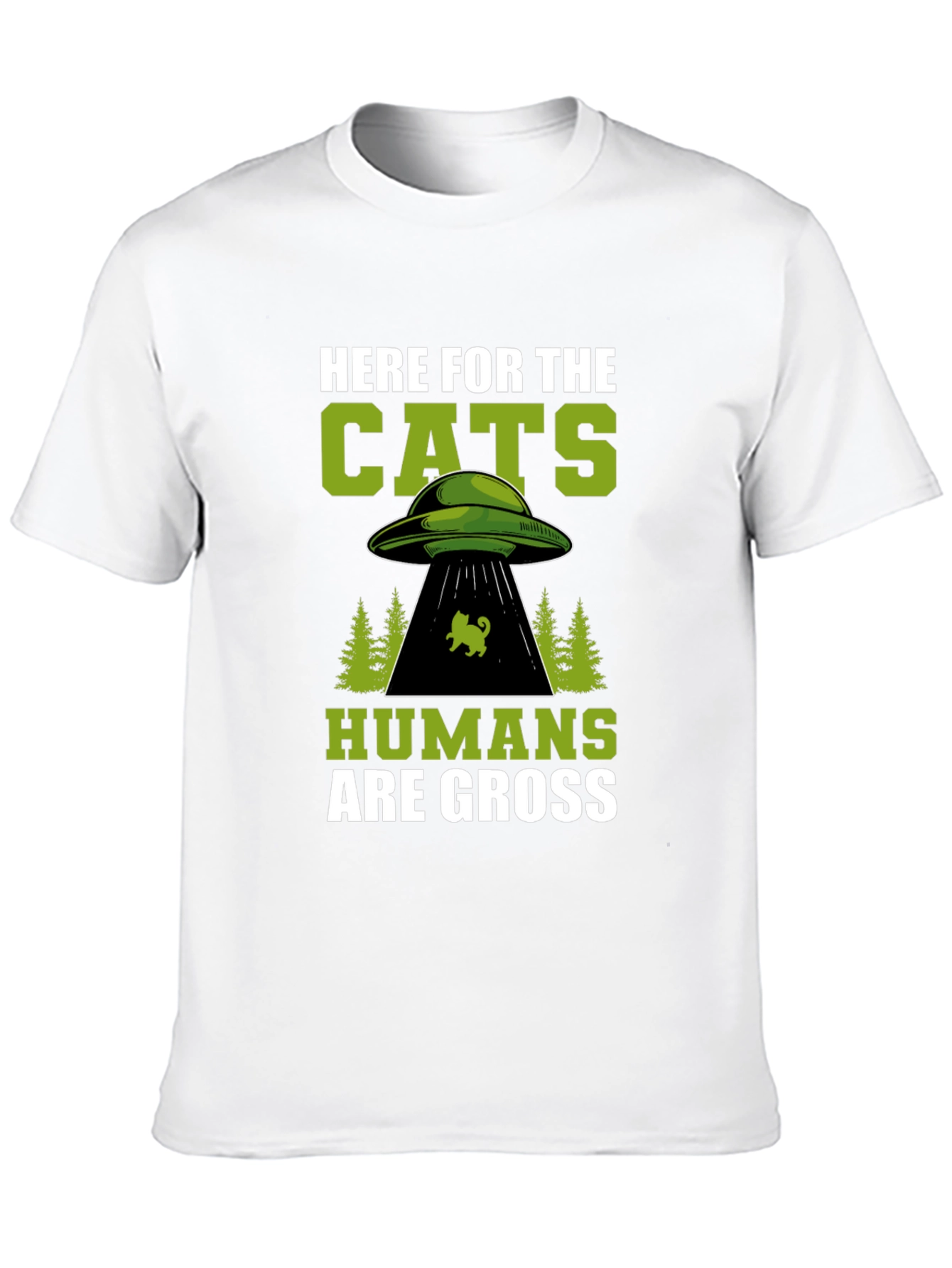 Here For The Cats UFO Alien Black T-Shirt