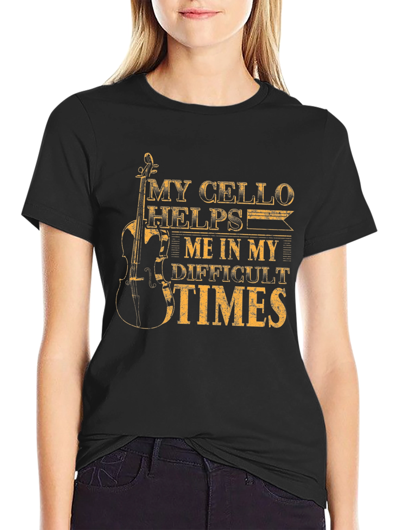 My Cello Helps Me Black T-Shirt