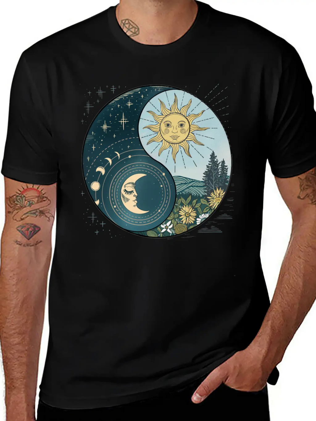 Yin Yang Sun And Moon Celestial Harmony Unisex Short Sleeve Soft Cotton T-Shirt – Casual Everyday Wear