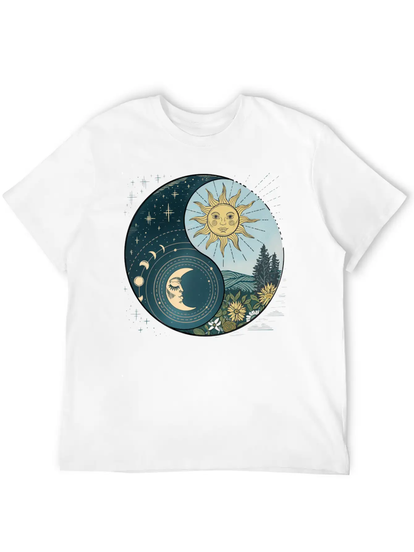 Yin Yang Sun And Moon Celestial Harmony Unisex Short Sleeve Soft Cotton T-Shirt – Casual Everyday Wear
