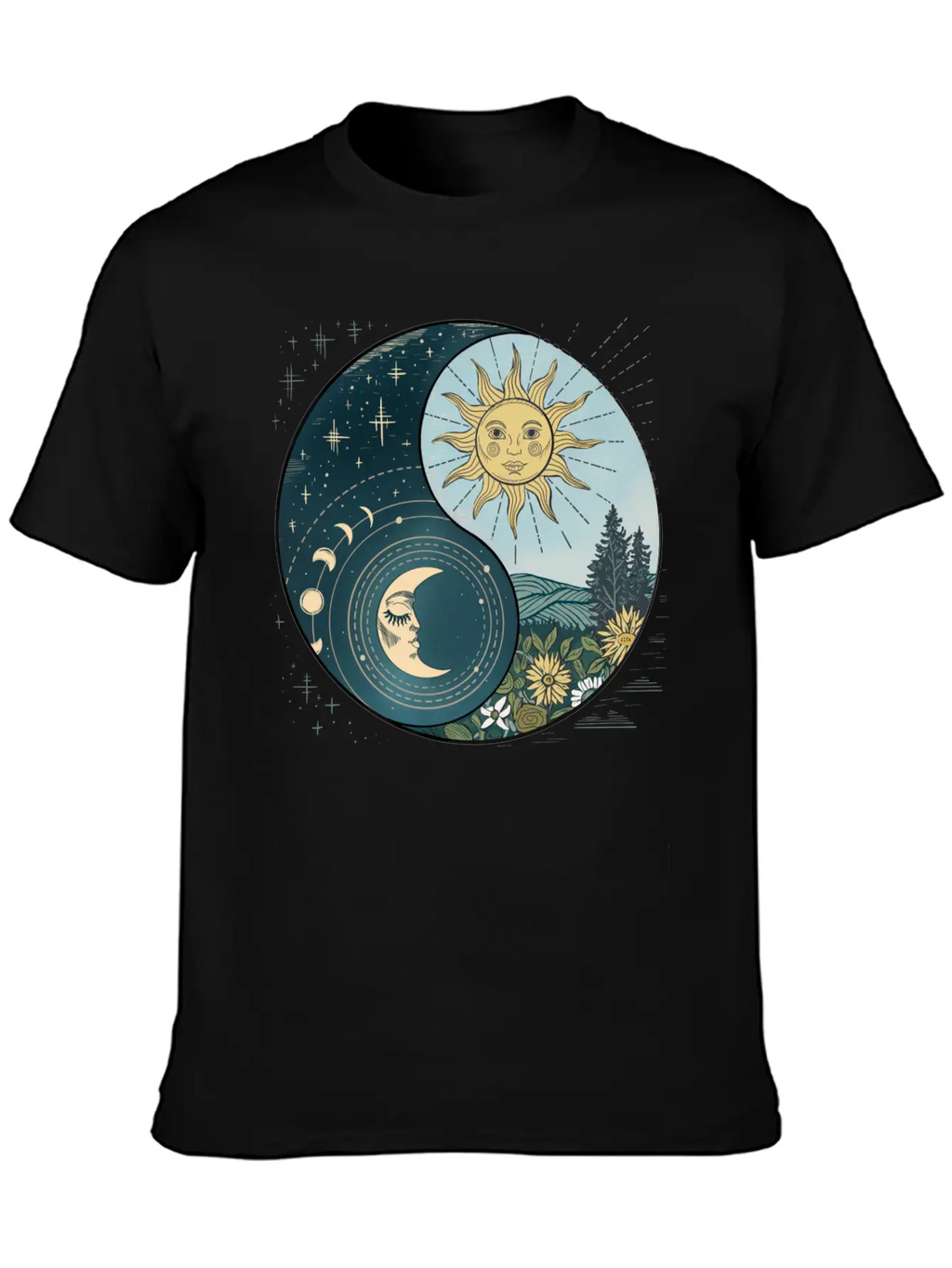Yin Yang Sun And Moon Celestial Harmony Unisex Short Sleeve Soft Cotton T-Shirt – Casual Everyday Wear