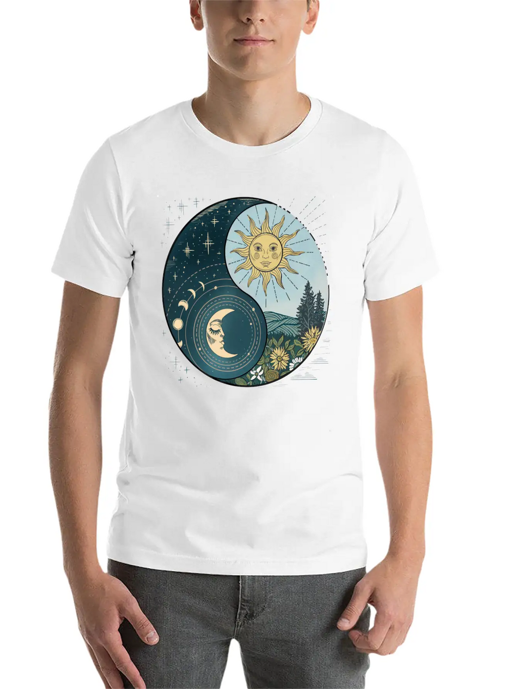Yin Yang Sun And Moon Celestial Harmony Unisex Short Sleeve Soft Cotton T-Shirt – Casual Everyday Wear