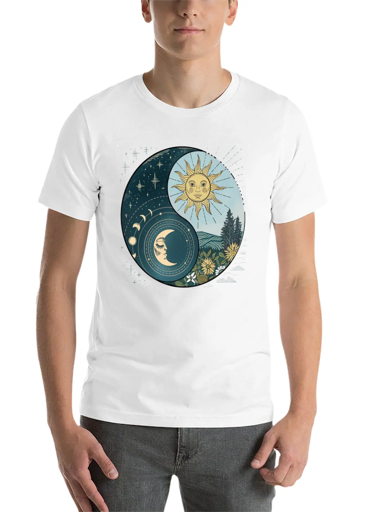 Yin Yang Sun And Moon Celestial Harmony Unisex Short Sleeve Soft Cotton T-Shirt – Casual Everyday Wear