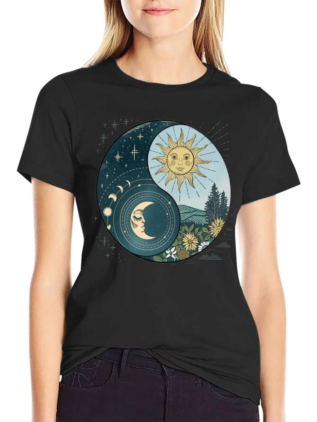 Yin Yang Sun And Moon Celestial Harmony Unisex Short Sleeve Soft Cotton T-Shirt – Casual Everyday Wear