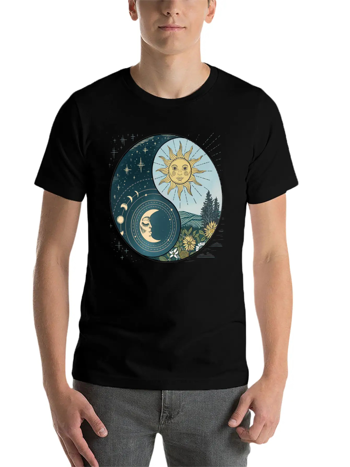 Yin Yang Sun And Moon Celestial Harmony Unisex Short Sleeve Soft Cotton T-Shirt – Casual Everyday Wear