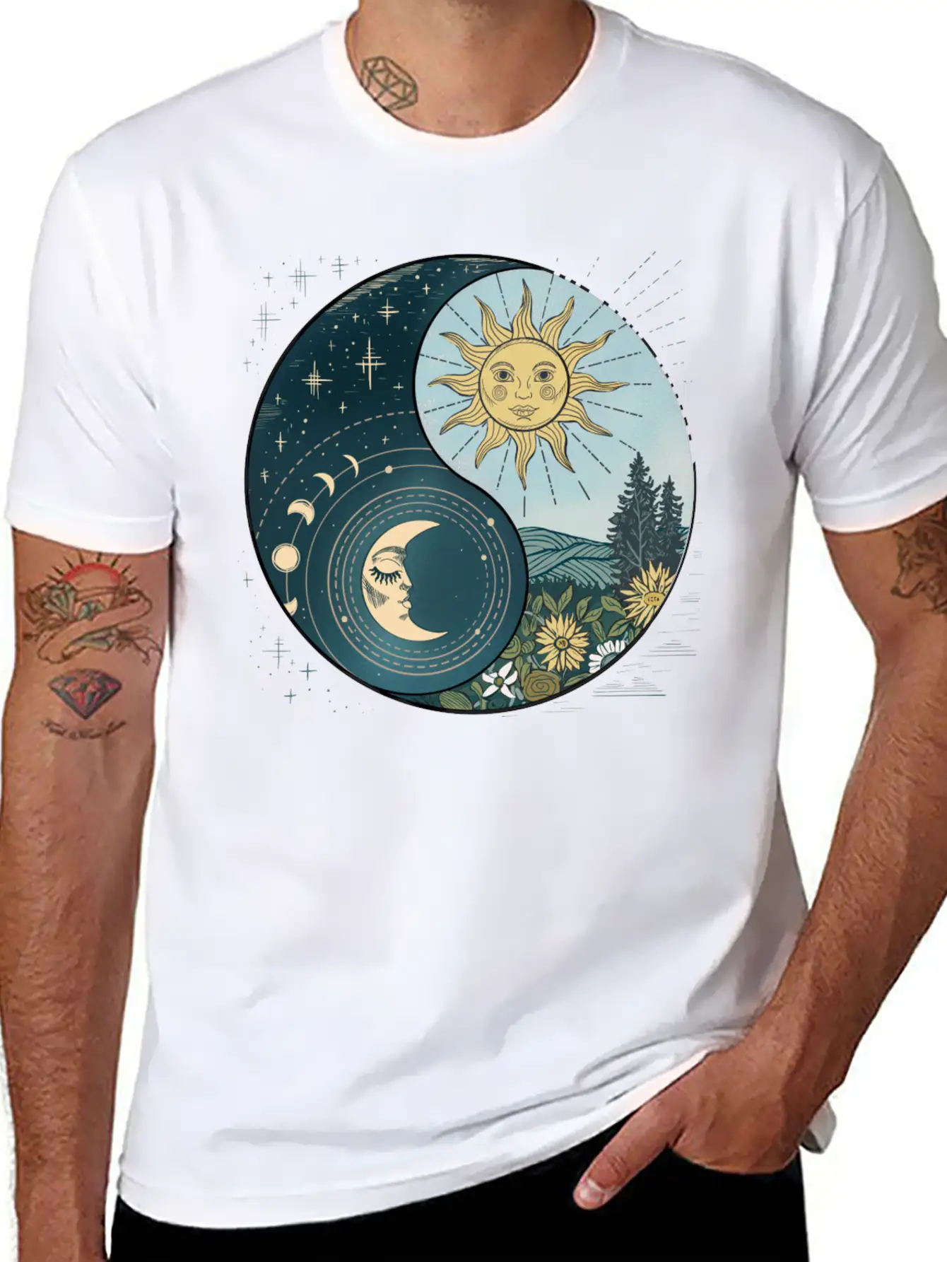Yin Yang Sun And Moon Celestial Harmony Unisex Short Sleeve Soft Cotton T-Shirt – Casual Everyday Wear