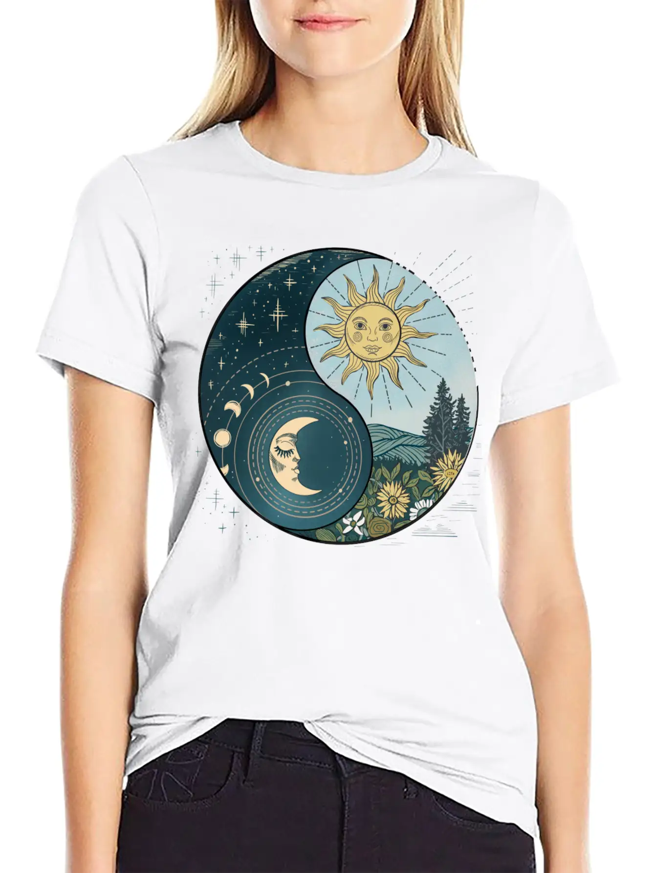 Yin Yang Sun And Moon Celestial Harmony Unisex Short Sleeve Soft Cotton T-Shirt – Casual Everyday Wear