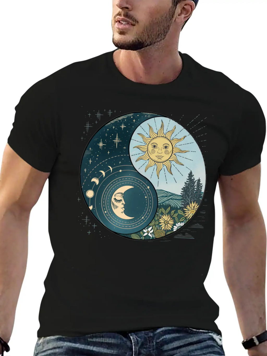 Yin Yang Sun And Moon Celestial Harmony Unisex Short Sleeve Soft Cotton T-Shirt – Casual Everyday Wear