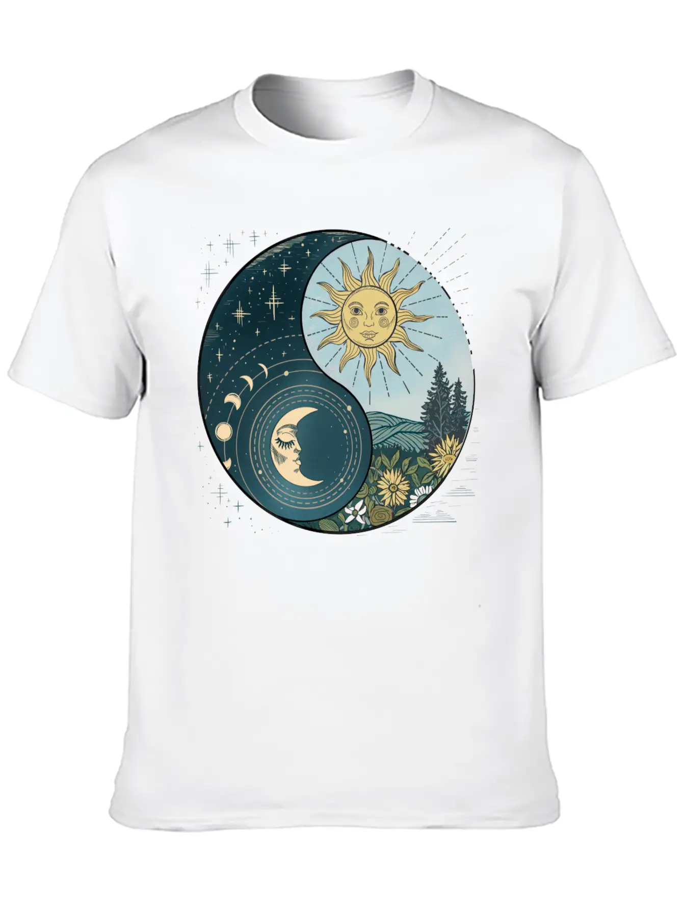Yin Yang Sun And Moon Celestial Harmony Unisex Short Sleeve Soft Cotton T-Shirt – Casual Everyday Wear