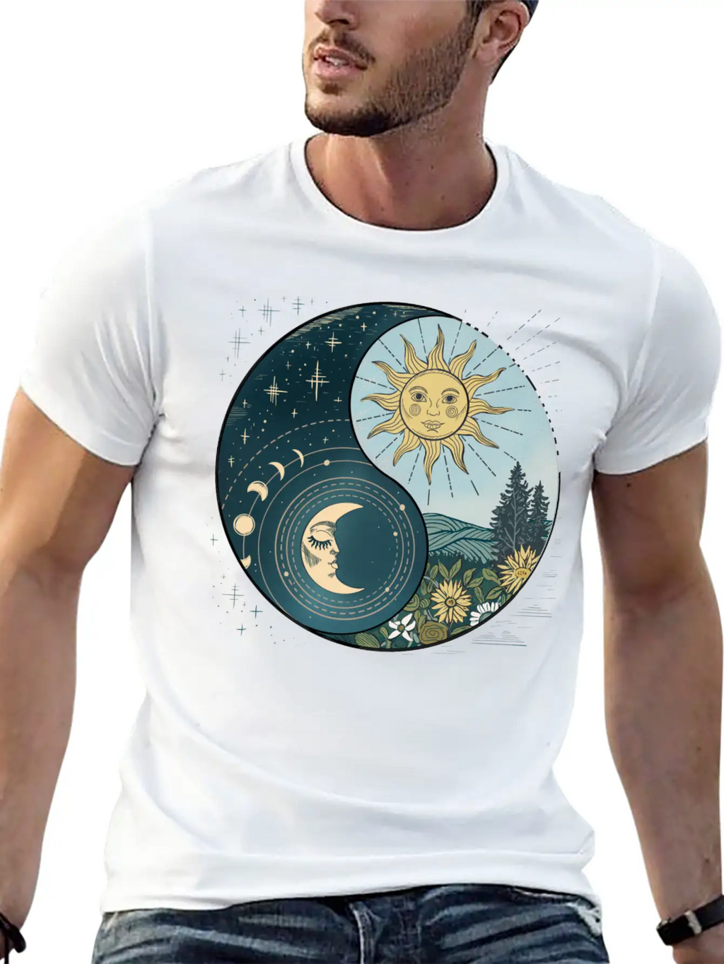 Yin Yang Sun And Moon Celestial Harmony Unisex Short Sleeve Soft Cotton T-Shirt – Casual Everyday Wear