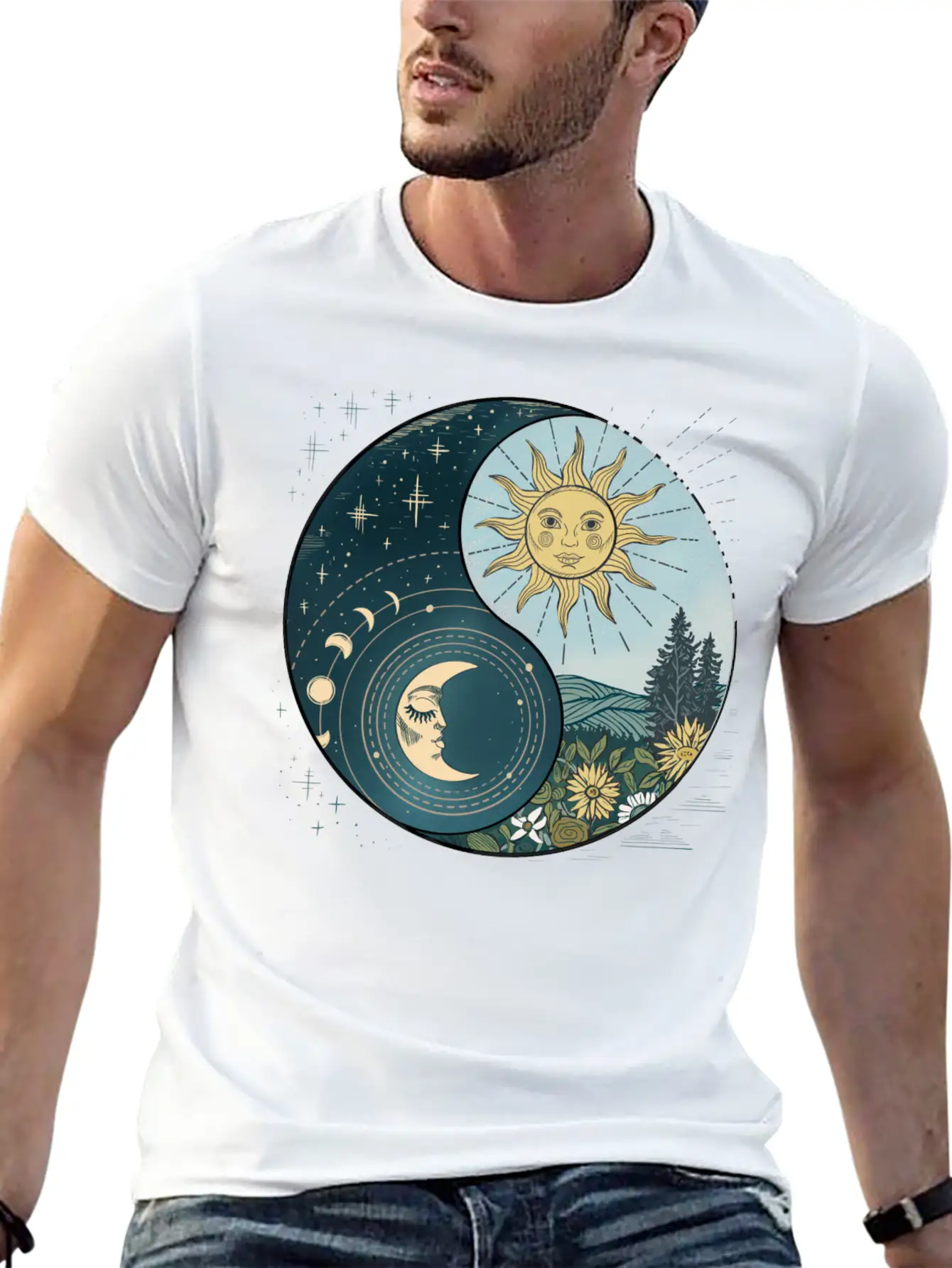 Yin Yang Sun And Moon Celestial Harmony Unisex Short Sleeve Soft Cotton T-Shirt – Casual Everyday Wear