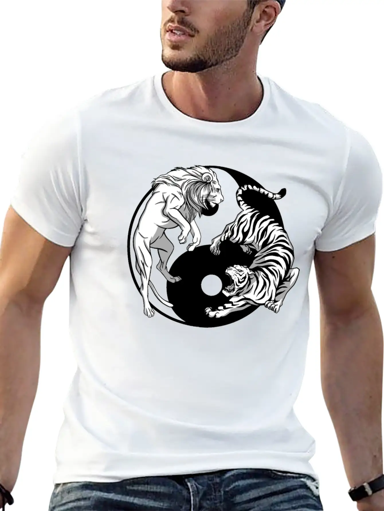 Yin Yang Tiger Lion Unisex Casual T-Shirt – Clean Design For Daily Comfort