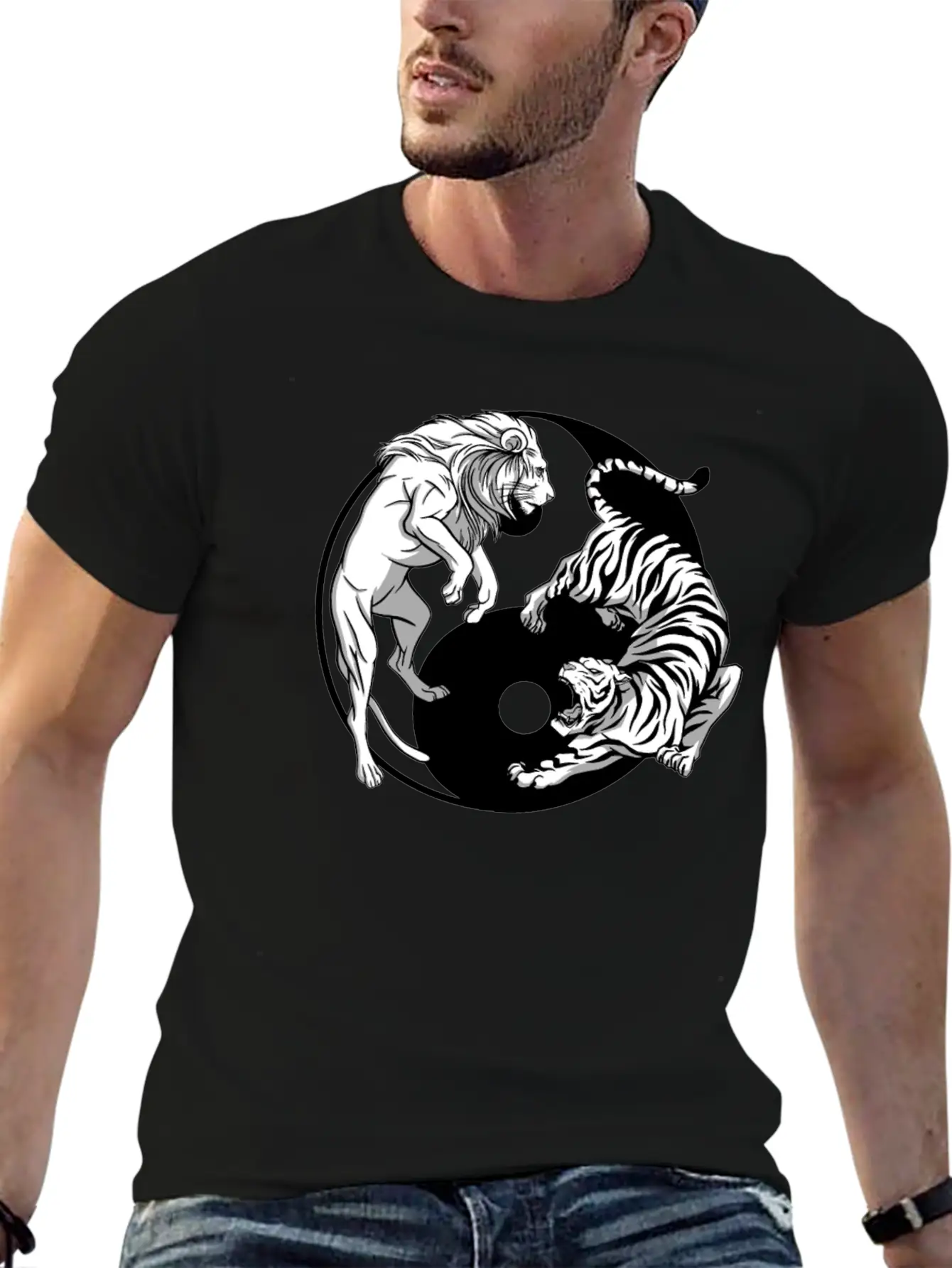 Yin Yang Tiger Lion Unisex Casual T-Shirt – Clean Design For Daily Comfort