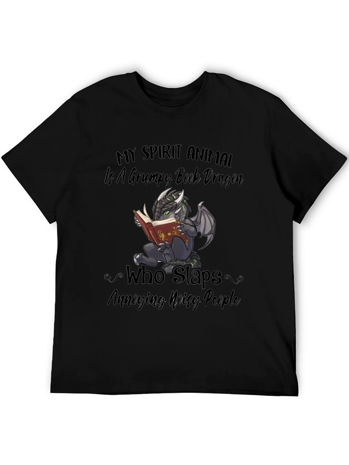 Grumpy Book Dragon T-Shirt - Funny Animal Tee
