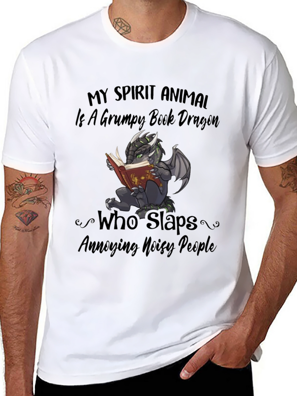 Grumpy Book Dragon T-Shirt - Funny Animal Tee