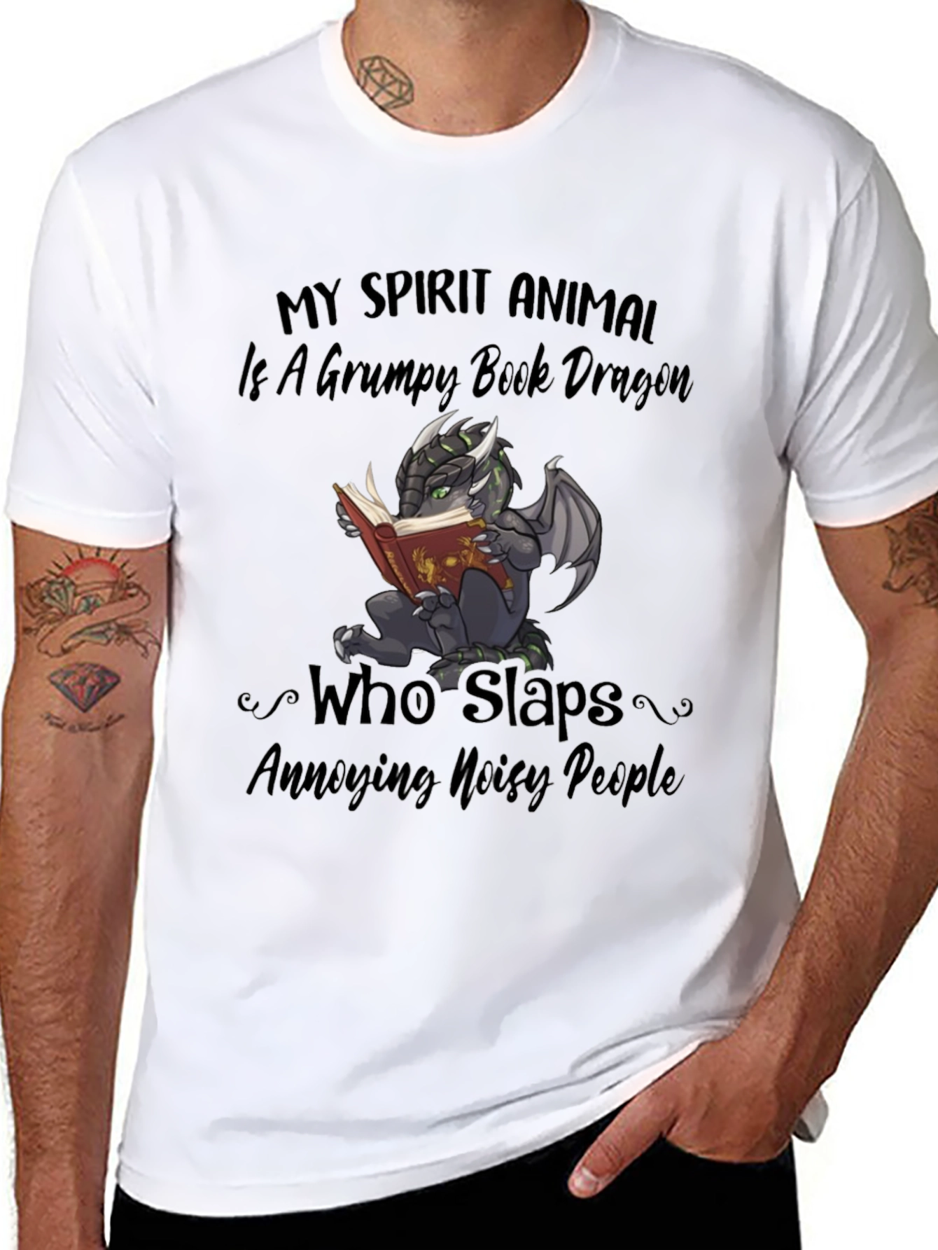 Grumpy Book Dragon T-Shirt - Funny Animal Tee