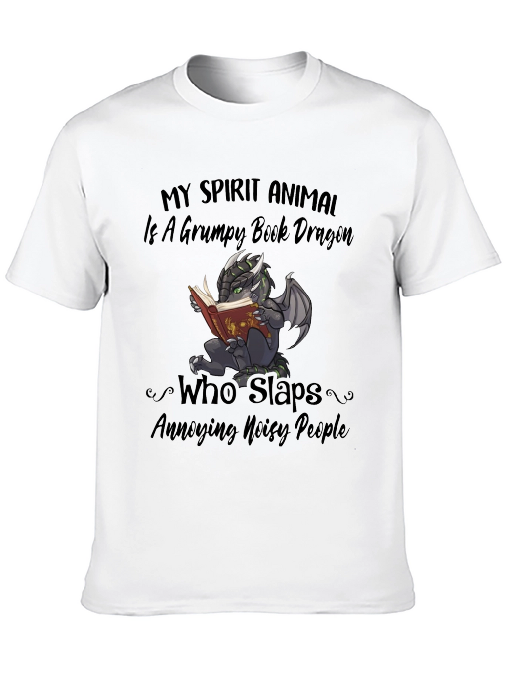 Grumpy Book Dragon T-Shirt - Funny Animal Tee