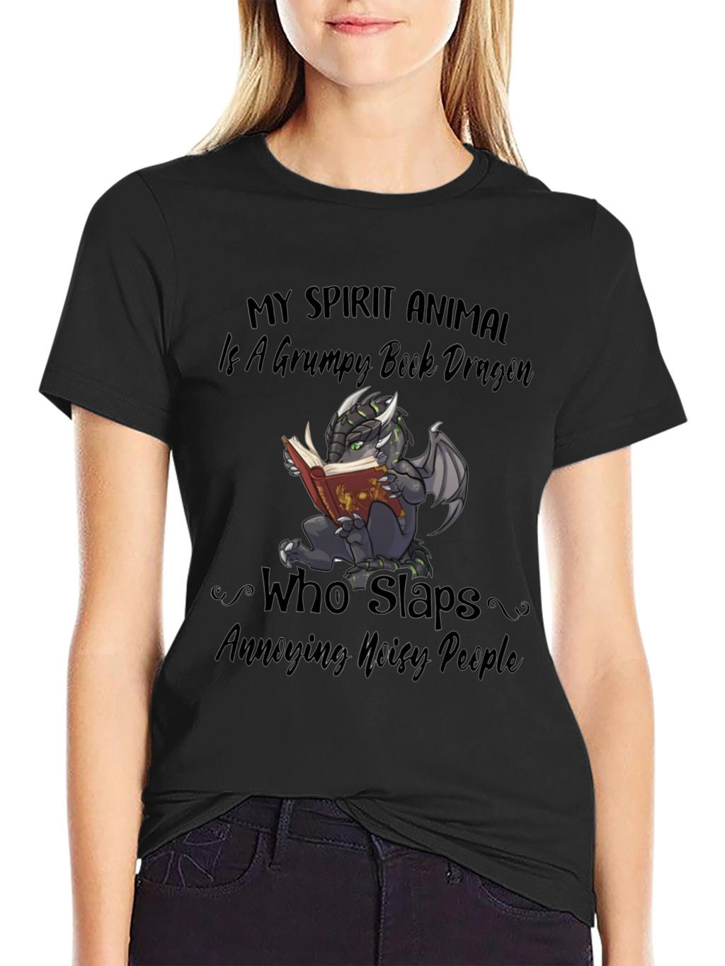 Grumpy Book Dragon T-Shirt - Funny Animal Tee