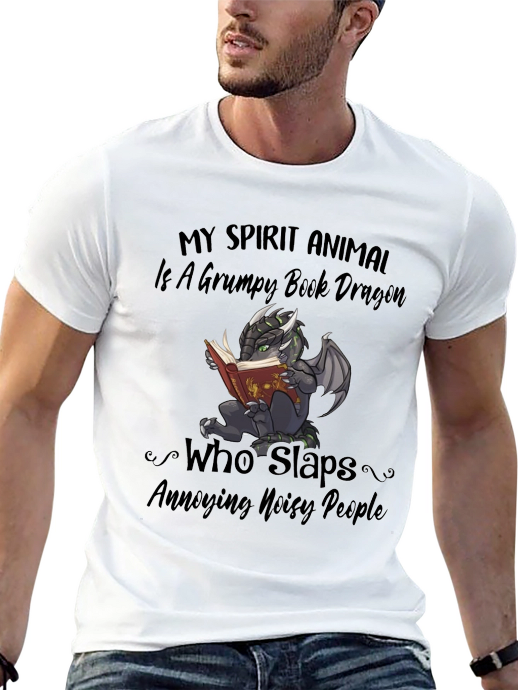 Grumpy Book Dragon T-Shirt - Funny Animal Tee