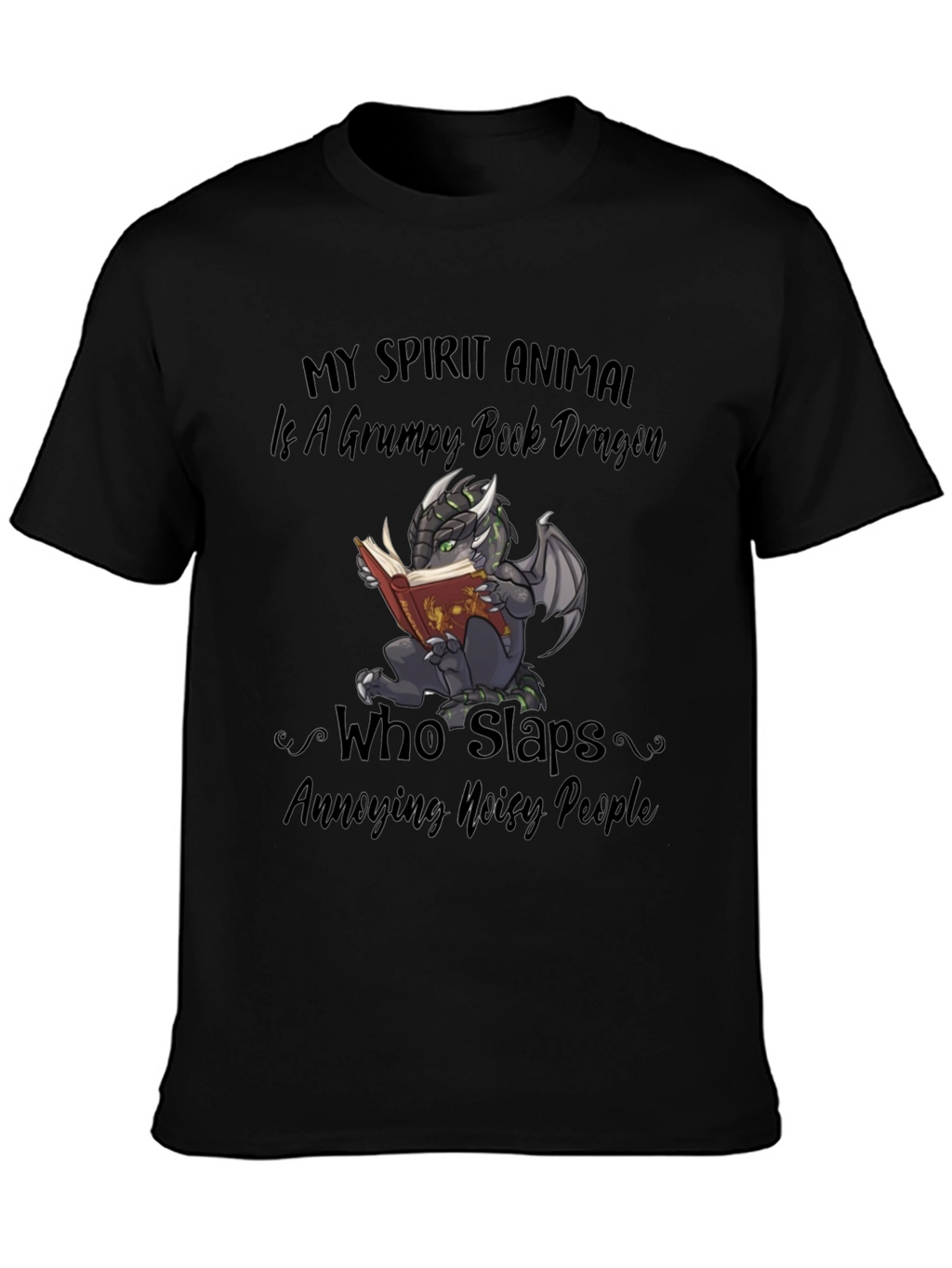 Grumpy Book Dragon T-Shirt - Funny Animal Tee